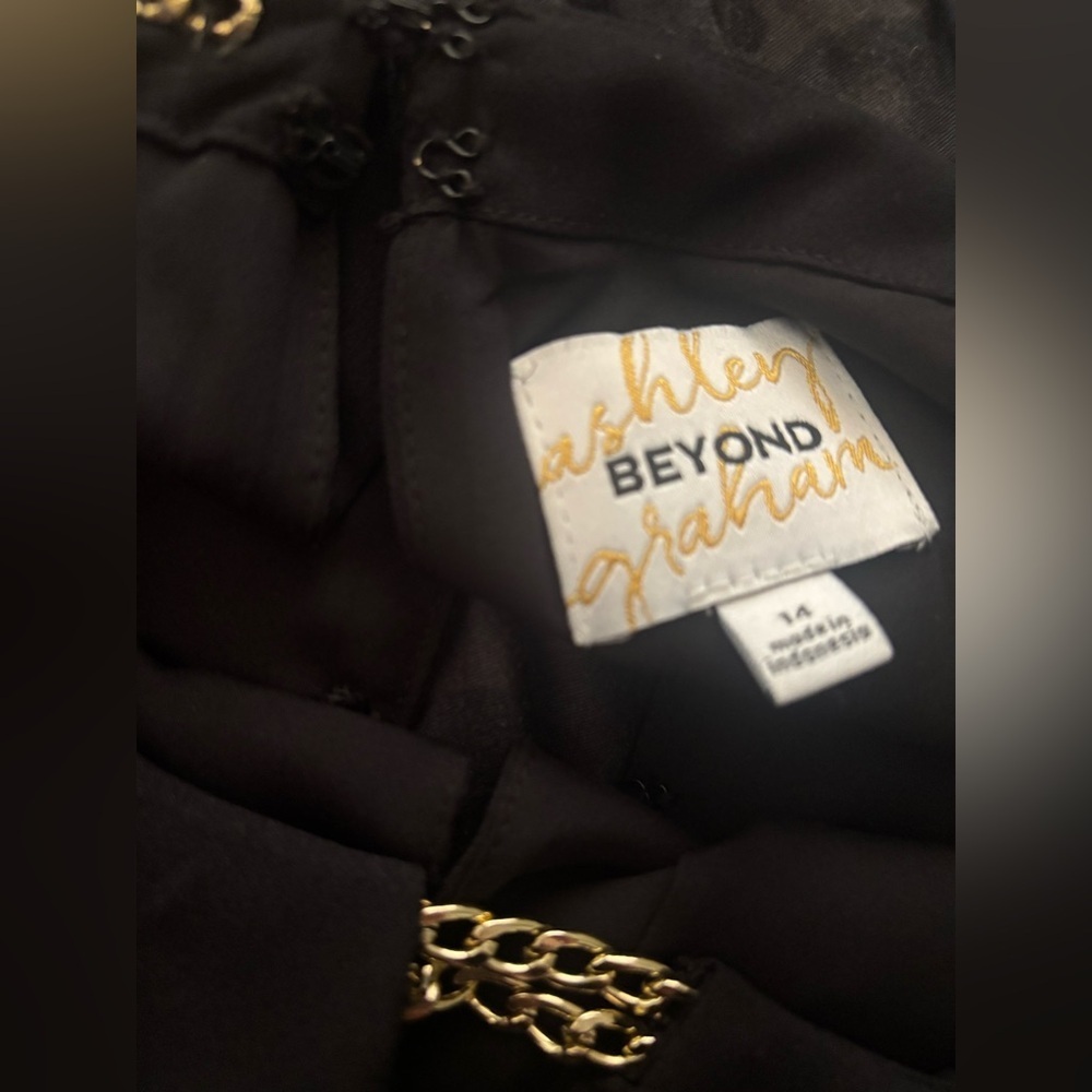 ASHLEY GRAHAM BLACK SLEEVELESS FORMAL GOLD CHAIN HALTER STYLE MIDI DRESS SZ 14 - Picture 5 of 10